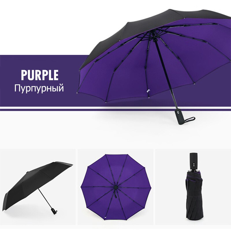 Double Layer Fully Automatic Wind Resistant Umbrella Rain Women 3Folding Business Luxury Big Umbrellas Men Parasol Paragua: purpul
