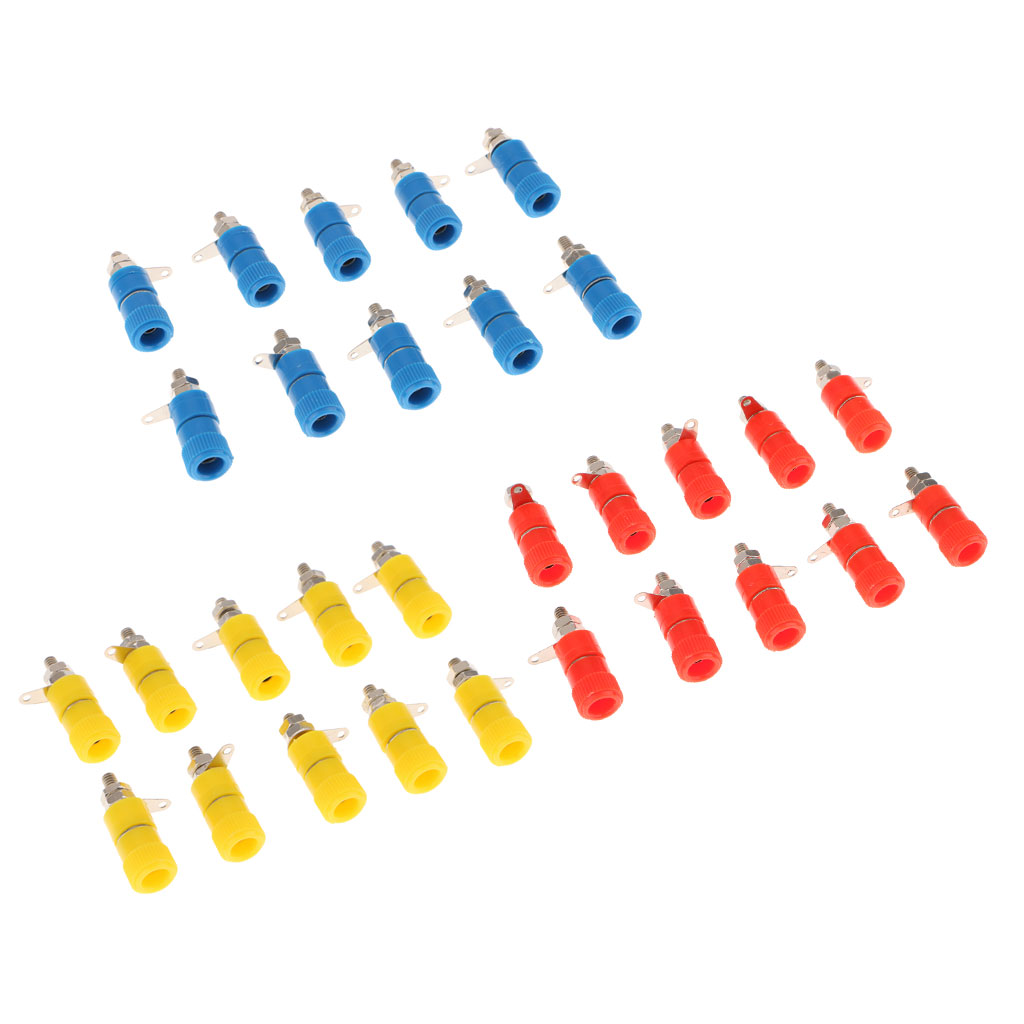 30 Pieces 4mm Banana Plug Socket Industry Banana Binding Post Adaptor For Welding (Red/Yellow/Blue)