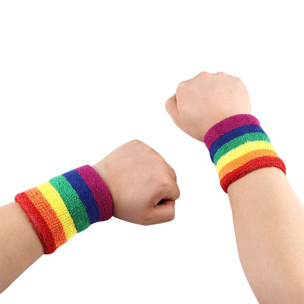 1Pc Ademend Regenboog Kleur Beschermende Running Fitness Motion Polsbandje Zachte Katoen Wrap Hand Gezondheid Massage