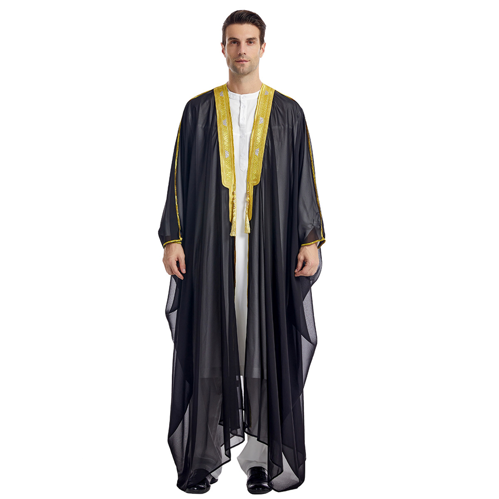 Mannen Open Abaya Moslim Saudi Jubba Thobe Islamitische Kleding Ramadan Kimono Lange Mouw Gewaad Caftan Dubai Stand Kraag Arabische Jurk: L / Roze