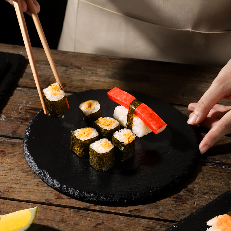 Black Natural Stone Plate Cutting Board Steak Posing Ornaments Photography Decoration Sushi Food Photo Background Shooting Props