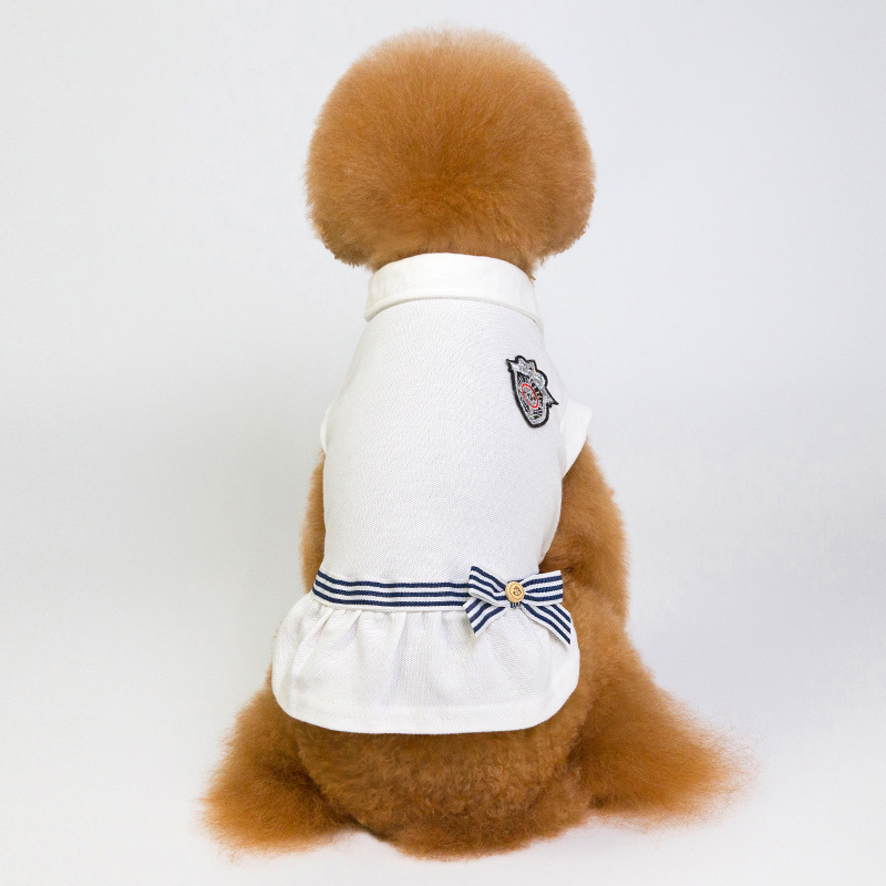 Marineblå stil kæledyr hundetøj bowknot marine kostume til små hunde kjole kæledyr sømand ensartet tøj sommer skjorte hvalpedragt: Hvid / M