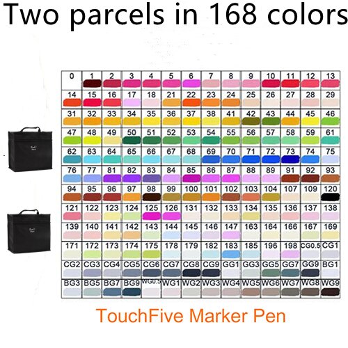 TOUCHFIVE-rotuladores de doble punta para dibujo, marcadores gráficos de Alcohol para bocetos, suministros de arte, 12, 36, 48, 80 y 168 colores