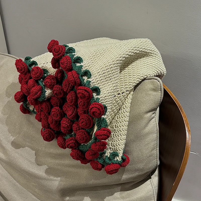 Rosebukett-teppe diy-materialepakke håndlaget blomsterbukett bursdag sammenleggbare kastetepper