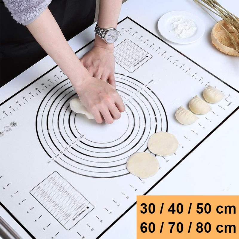 Almohadilla de amasar de silicona de gran tamaño, superficie antiadherente, estera de masa rodante con escala, hoja de pastelería para cocina, revestimiento para horno, utensilios para hornear