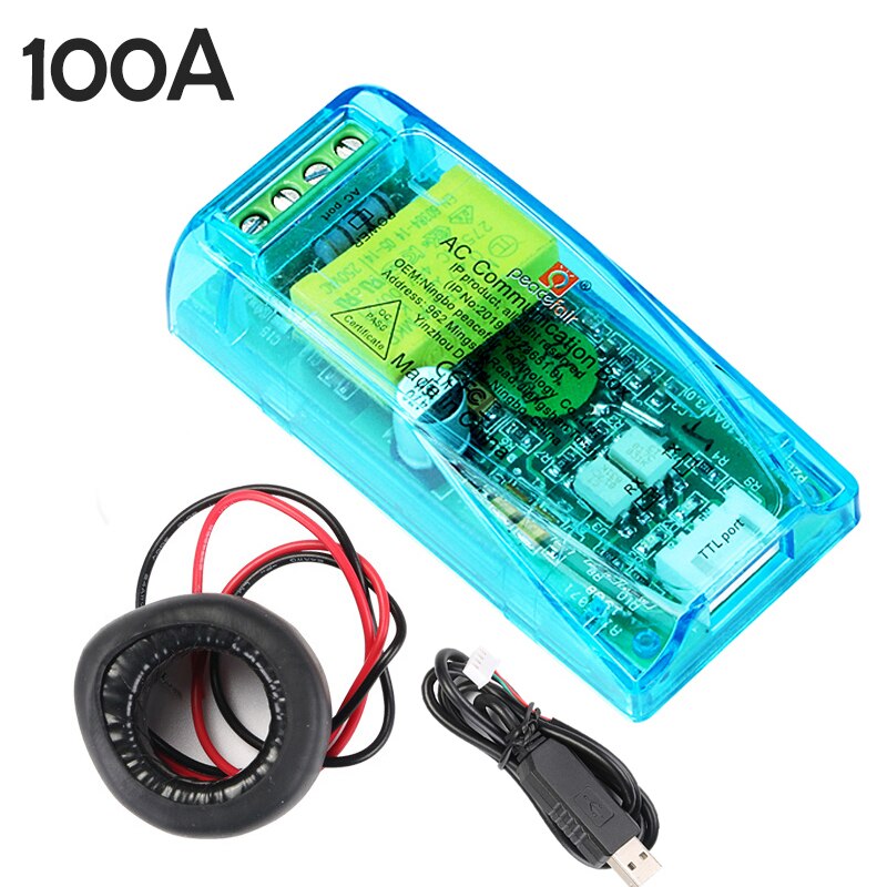 PZEM-004T nouvelle Version puissance énergie Watt mètre AC 220V 100A électricité Volt ampèremètre fréquence Kwh voltmètre pour Arduino CT bobine CT: PZEM004T100Colse USB