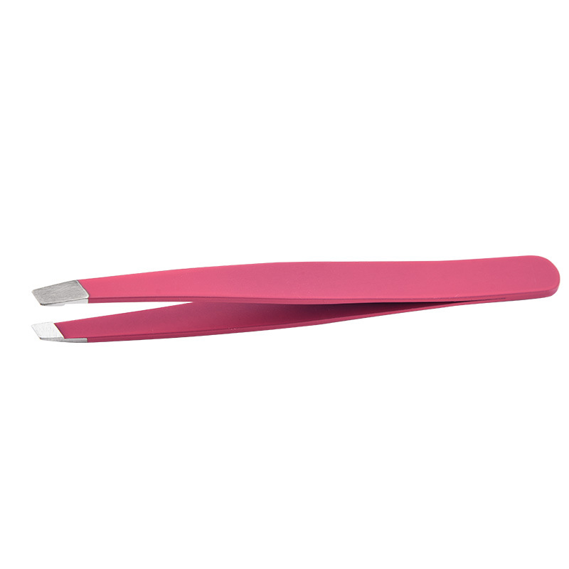 Eyebrow Tweezers Stainless Steel Slant Tip Hair Removal high-precision stainless steel eyebrow tweezers for facial hair Makeup T: Rose Red