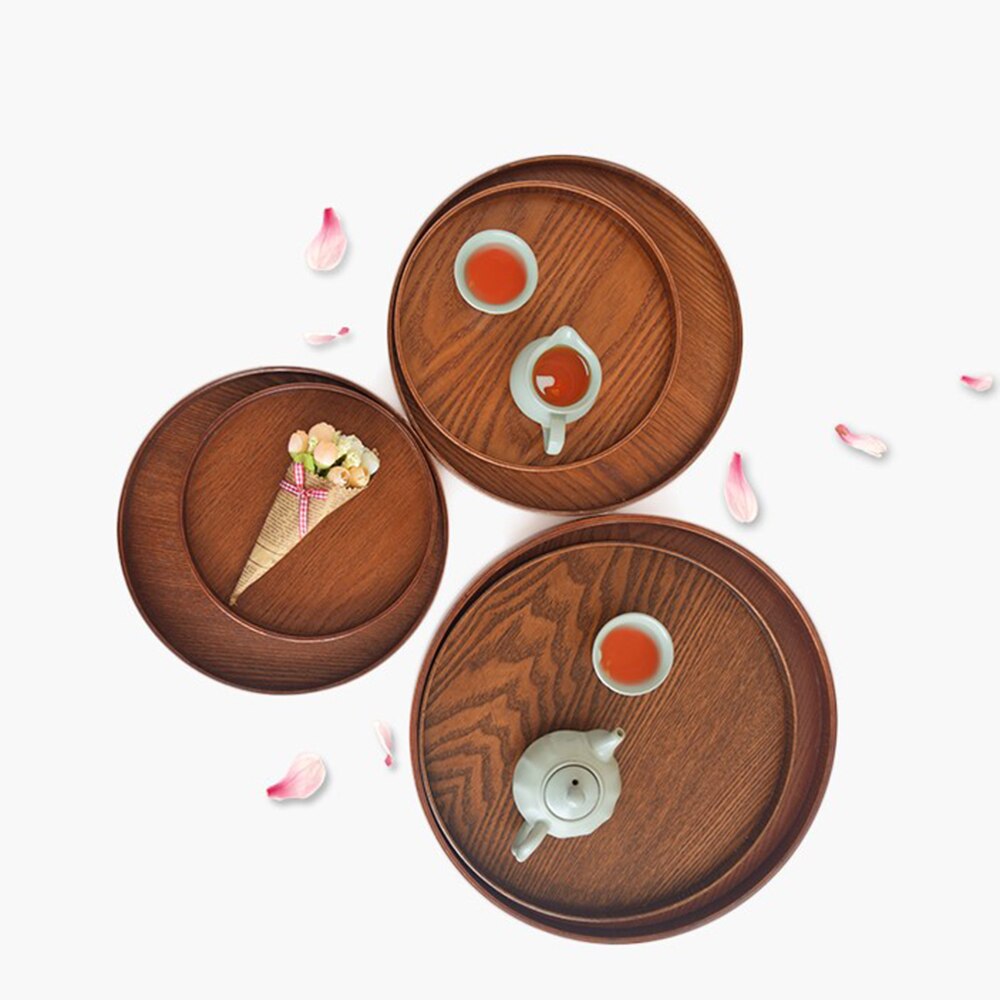 Home Decor Display Dish Round Fruit Desktop Holder Wooden Plate Storage Tray Food Keeper Dessert Kitchen Snack Restaurant Bar