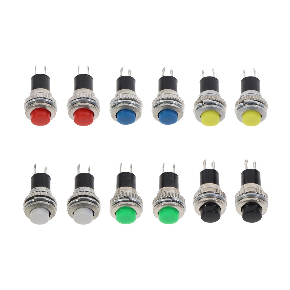 10pcs White Red Green Blue Black Yellow Panel mount 10mm Momentary OFF-(ON) Push button Switch Lower Screw Thread