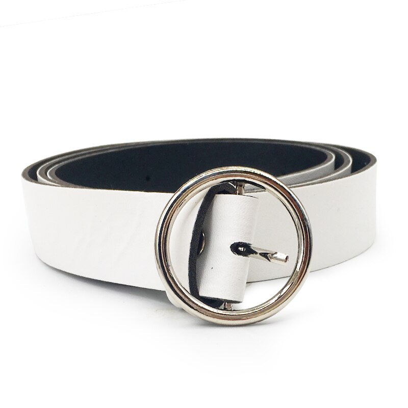 Women Gold Black Silver Big Double Ring Circle Buckle Belt Waistband Female Ladies Wide Leather Straps Belts for Jeans: Style 4 WhiteSilver