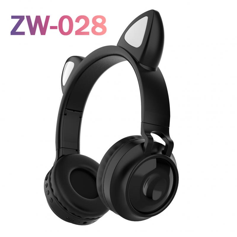 Cute Cat Ear Headphones Wireless Bluetooth 5.0 Adults Kids Girls Glowing LED Headset Support TF Card With Mic for: 03 black ZW-028