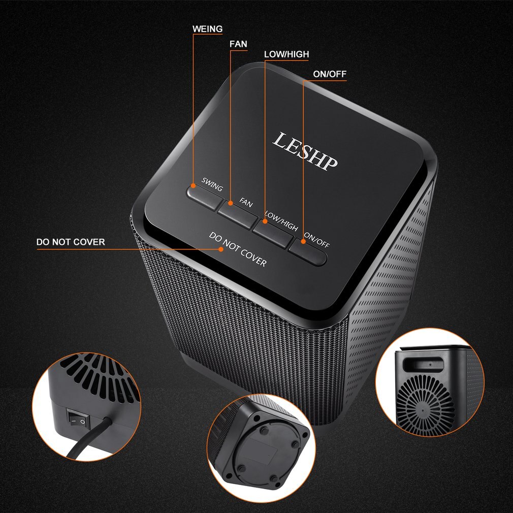 LESHP Portable Mini Electric Stove Ceramic Heater 950W Carrying Handle for Household Desk Floor Home Office Use