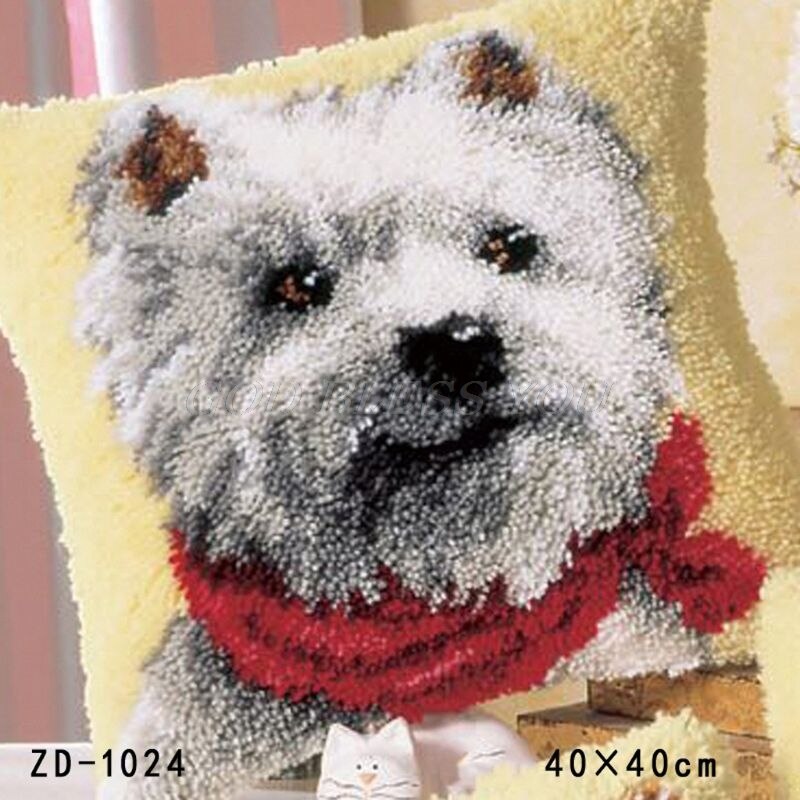 Animal Series DIY Latch Hook Rug Kit 3D Segment Embroidery Pillow Wool Cross Stitch Carpet Set: 1024-West Highland