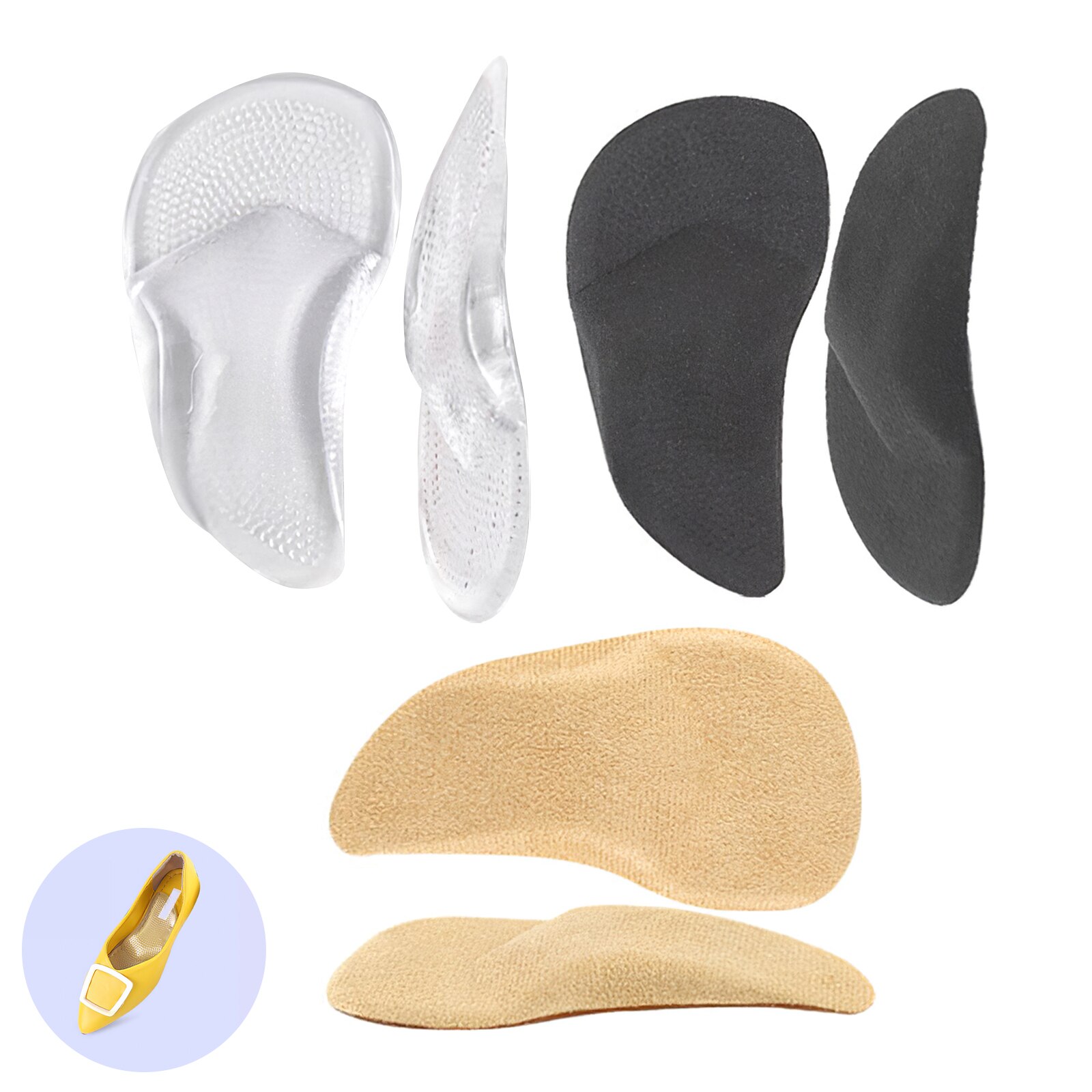 3 Pairs Arch Foot Support Soft Plantar Fasciitis Insoles Non-Deform Foot Arch Inserts Heel Support Cushions Pads for Women Men