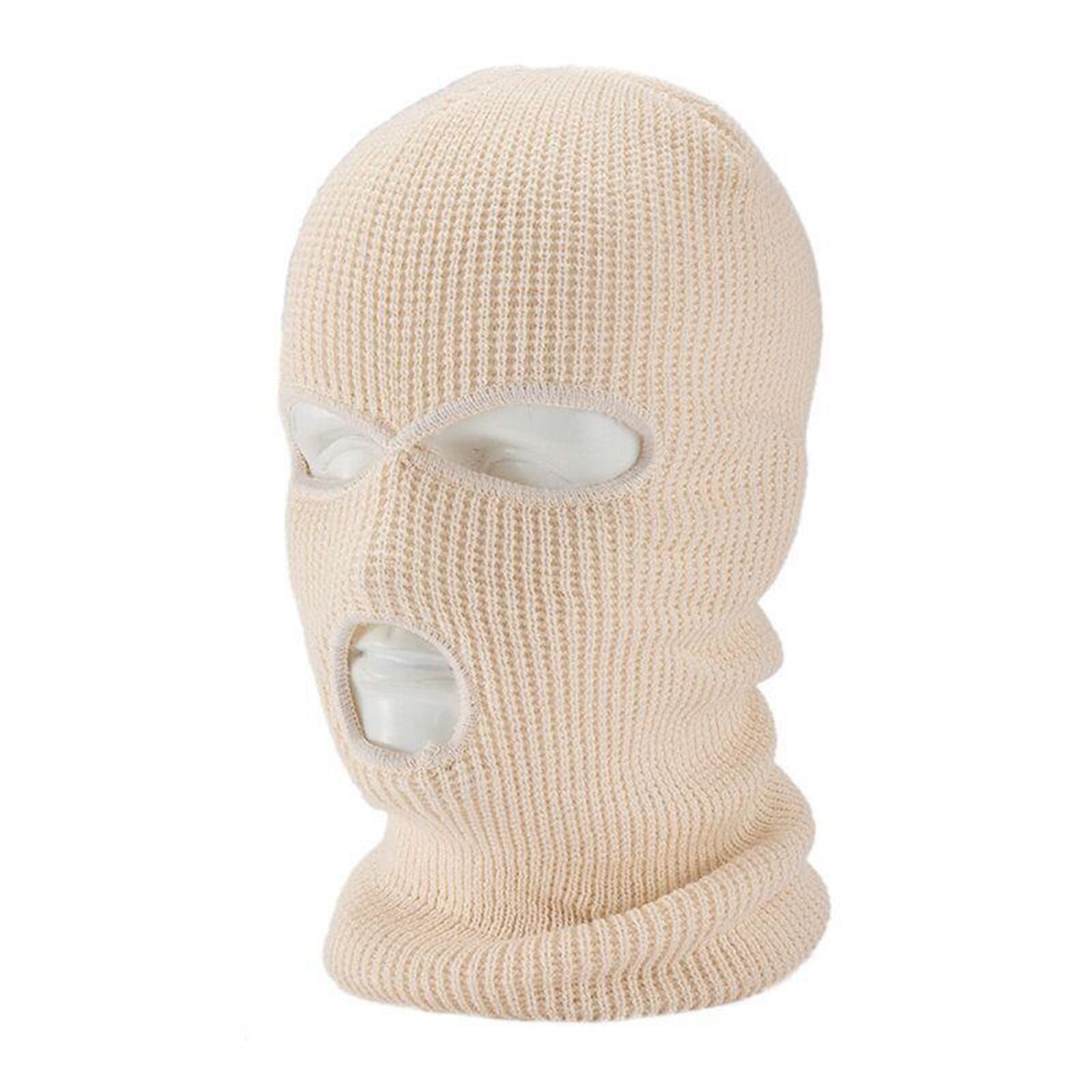 Elastic Full Face Cover Mask 3 Hole Balaclava Knit Winter Ski Hat: khaki