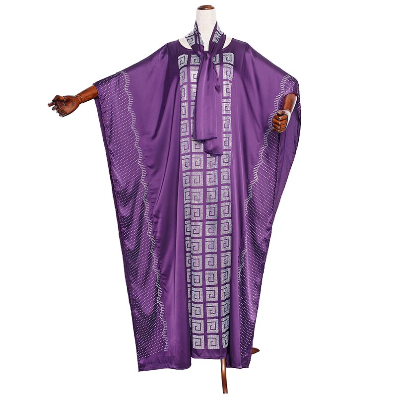 Md Afrikaanse Jurken Voor Vrouwen Ankara Lange Jurk Plus Size Bazin Dashiki Gewaad Zuid Afrca Dames Kleding Boubou headtie: Paars