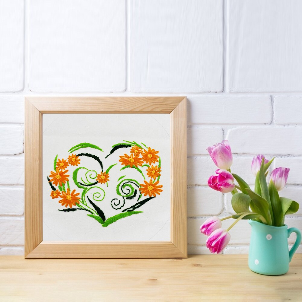 Flor naranja crisantemo flor kit de punto de cruz algodón seda bordado de hilo DIY hecho a mano costura set decoración del hogar