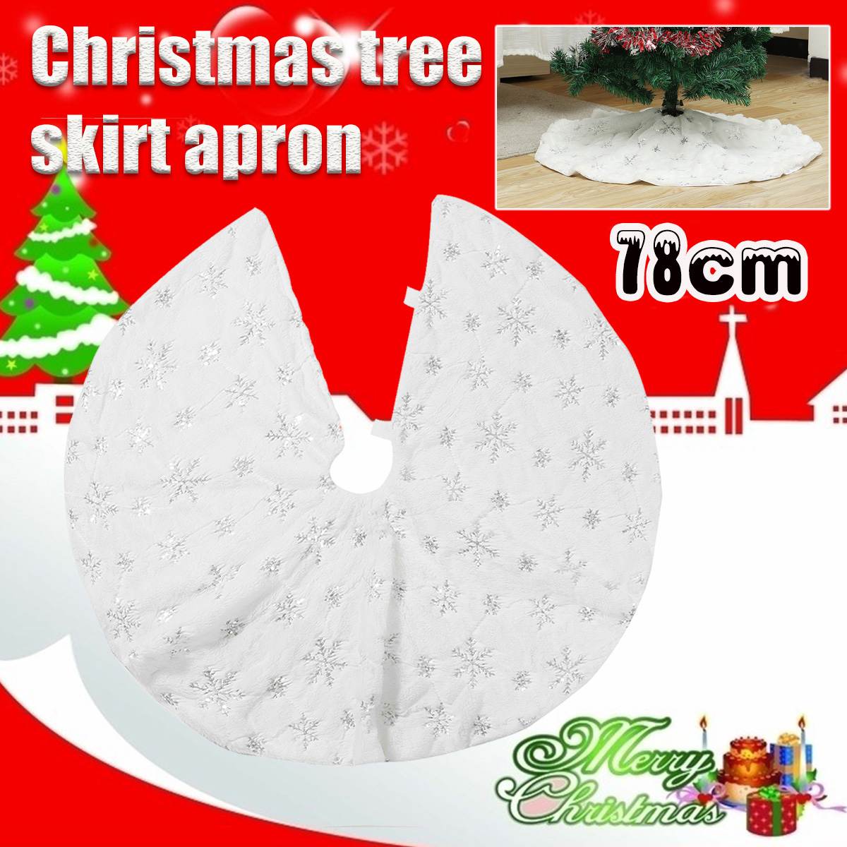 Kerstboom Decor Sneeuwvlok Wit Kerstboom Rok Bont Vilt Pluche Rok Voor Xmas Decoraties Kerst Xmas Tree Decor: 78cm