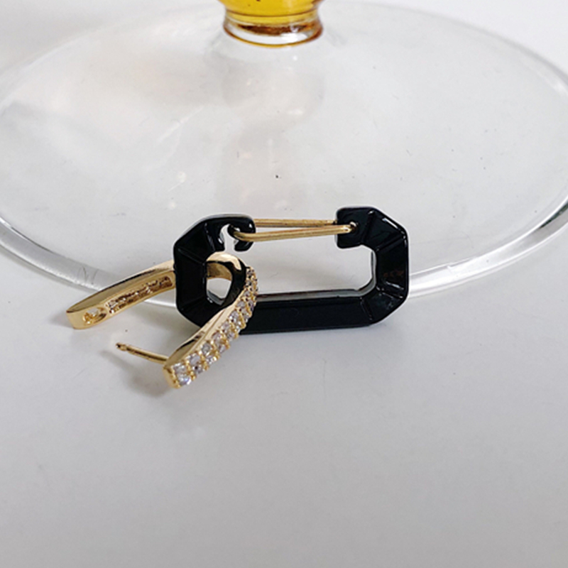 HUANZHI Bunte Emaille Metall Geometrische Schloss Platz Stift Zucht Ohrringe Hohl Strass für Frauen Mädchen Reise Schmuck: 3