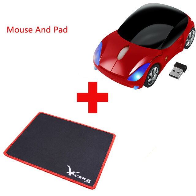 2.4G Wireless Mouse Mini Cute 3D Car Shape Computer Mause 1600 DPI USB Optical Kid Girl Small Mice For Laptop PC Notebook: Red And Mouse Pad