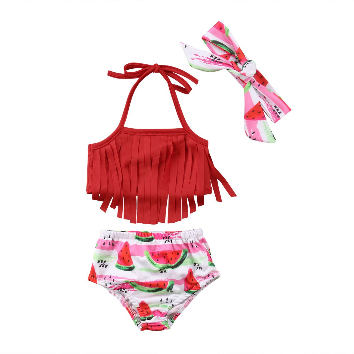 Smuk kvast flæser bikini sæt med pandebånd til småbørn børn pige sommer strand badedragt børn badetøj: 18m