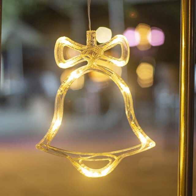 LED Christmas Lights Battery Power Supply Christmas Tree Snowman Elk Chandelier Indoor Outdoor Glass Window Suction Cup Light: Bells