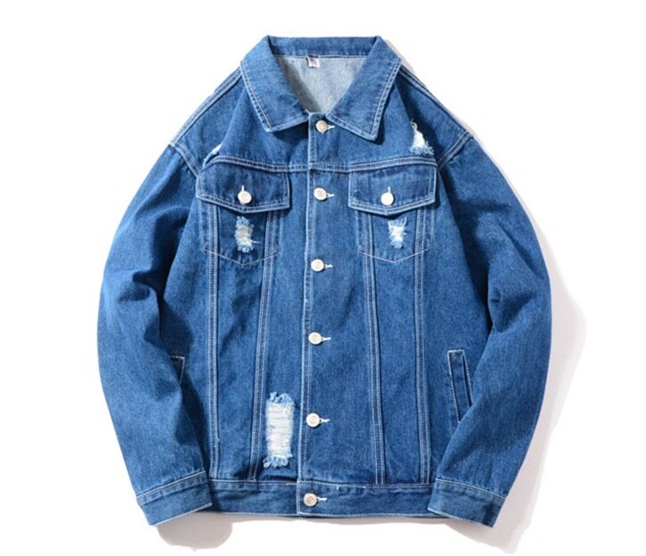 Lente herfst heren spijkerjas heren trendy bomber dun gescheurde spijkerjas mannelijke cowboy jeans jassen en jassen: Donkerblauw / Xxxl