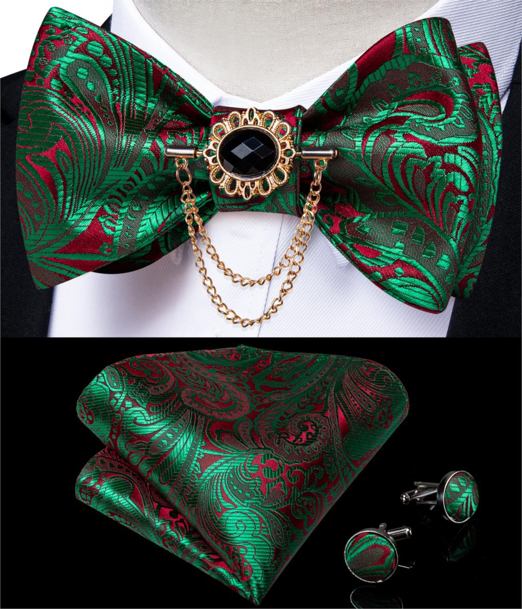 Luxury Gold Black Paisley Self Tie Men&#39;s Bow Tie Silk Woven Wedding Party Butterfly Ties Hanky Brooch Pin Set Tuxedo Bow DiBanGu: HL-3016-0009