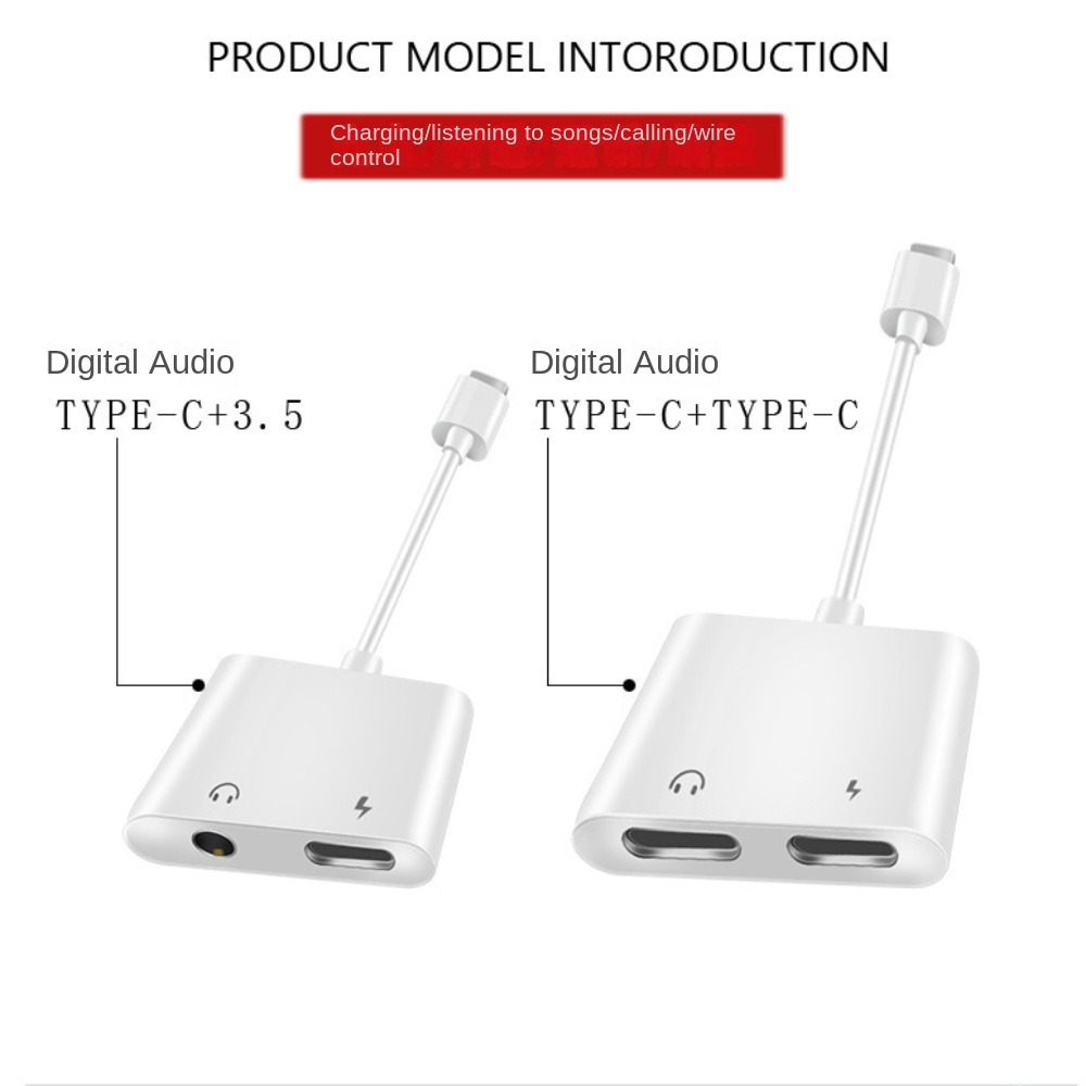 Adaptador 2 em 1 3 5mm para tipo C Conversor de fone de ouvido Cabo Aux Tipo-C para conversor tipo C Conversão portátil