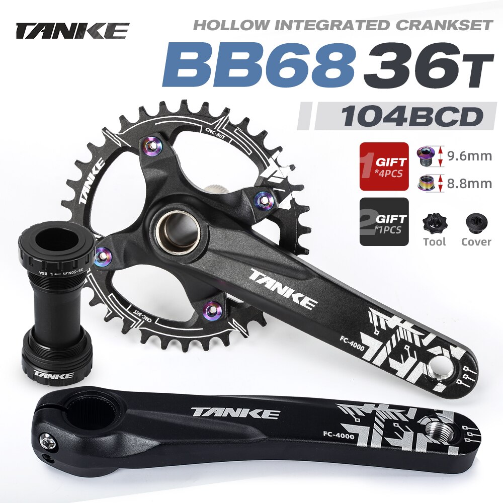 TANKE mountain bike Hollowtech crank 170mm MTB bicycle hollow integrated crankset 34 36t 104bcd chainring 7-13s speed chainwheel: 13B 170mm36T BB68