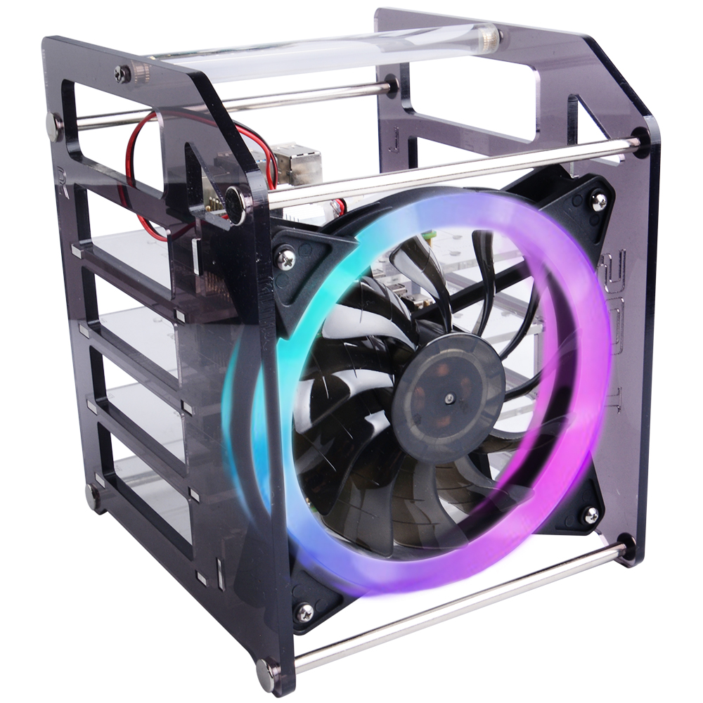 52Pi Rack Tower Caixa de cluster acrílico de 4 camadas Grande ventilador de resfriamento LED RGB Light para Raspberry Pi 4 B / 3 B + / 3 B / Jetson Nano: Default Title