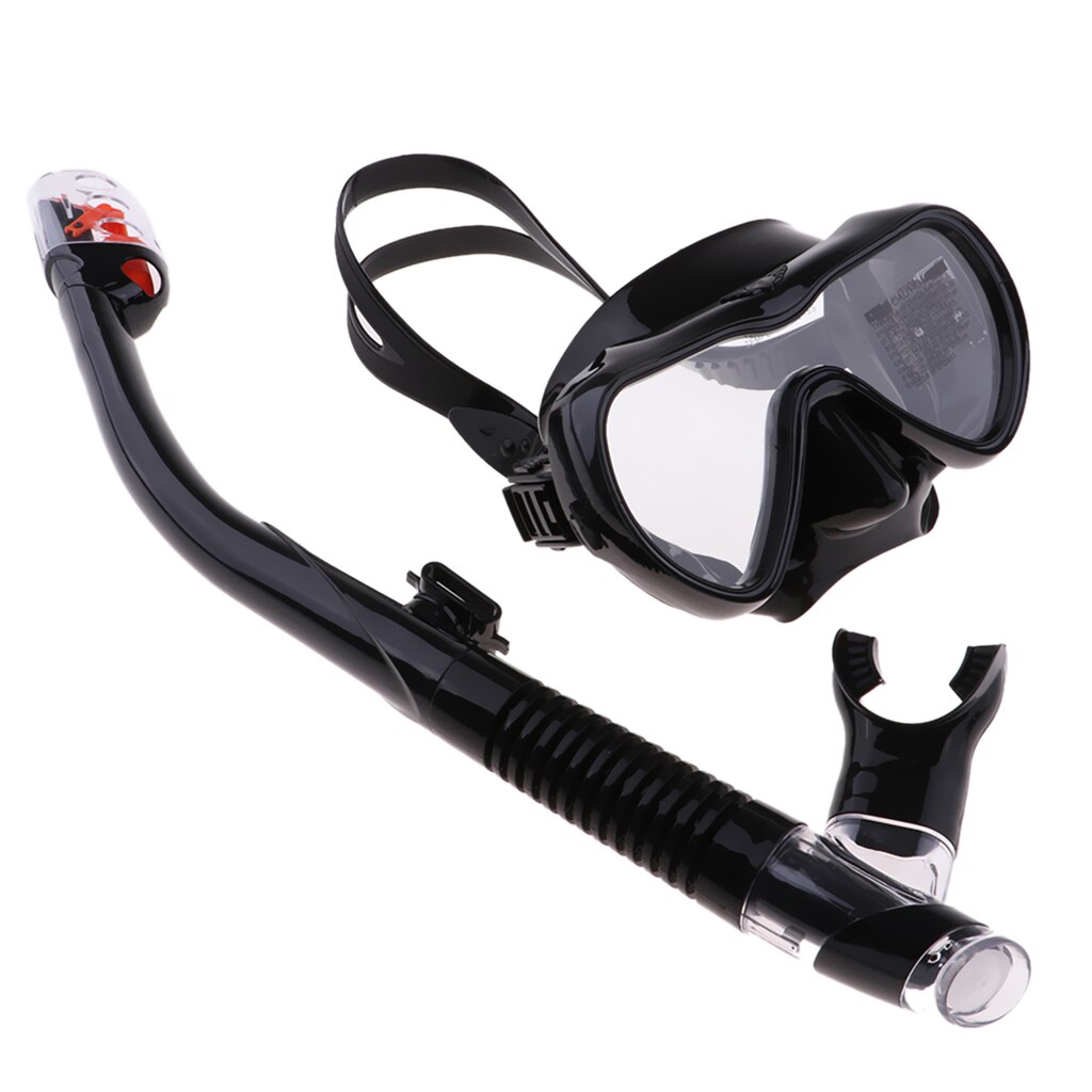 Volwassenen Duikbril Scuba Snorkel Set Droge Zwemmen Versnellingen Siliconen & Gehard Glas Duikbril: Black