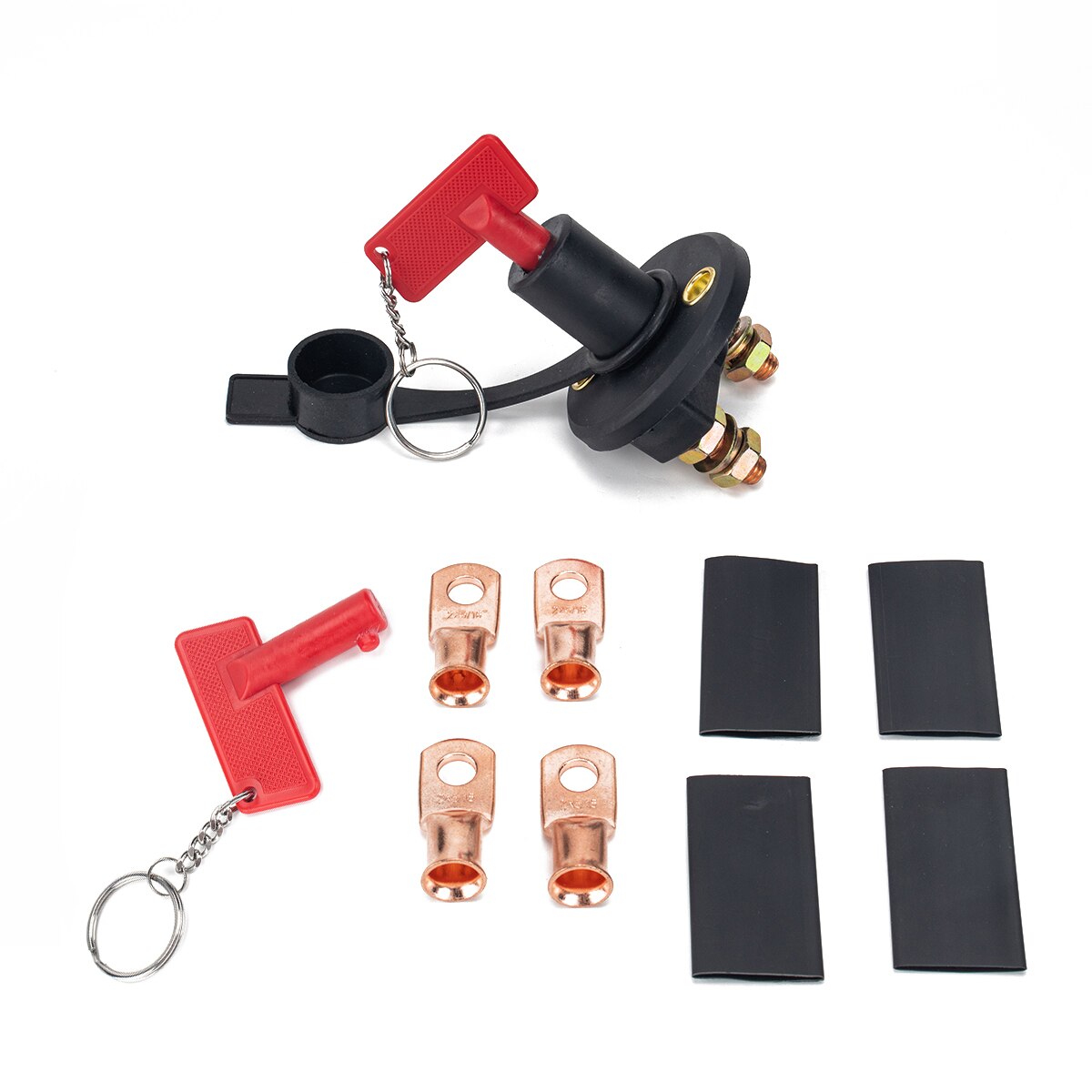 12V 24V 200A Car Battery Disconnect Switch Kill Cut Off Switch Isolator + 2 Keys + Wire Lugs Set for Marine SUV ATV Truck Boat