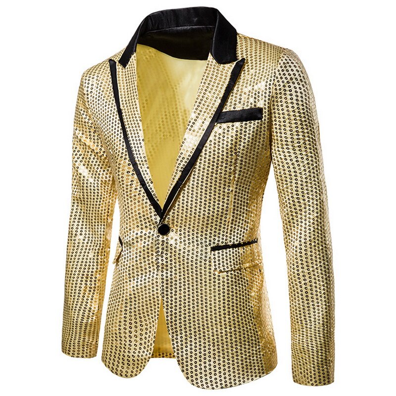 Shiny Sequin Blazer - Single Button Tuxedo Jacket - Party, Wedding, Prom, Nightclub Stage Suit