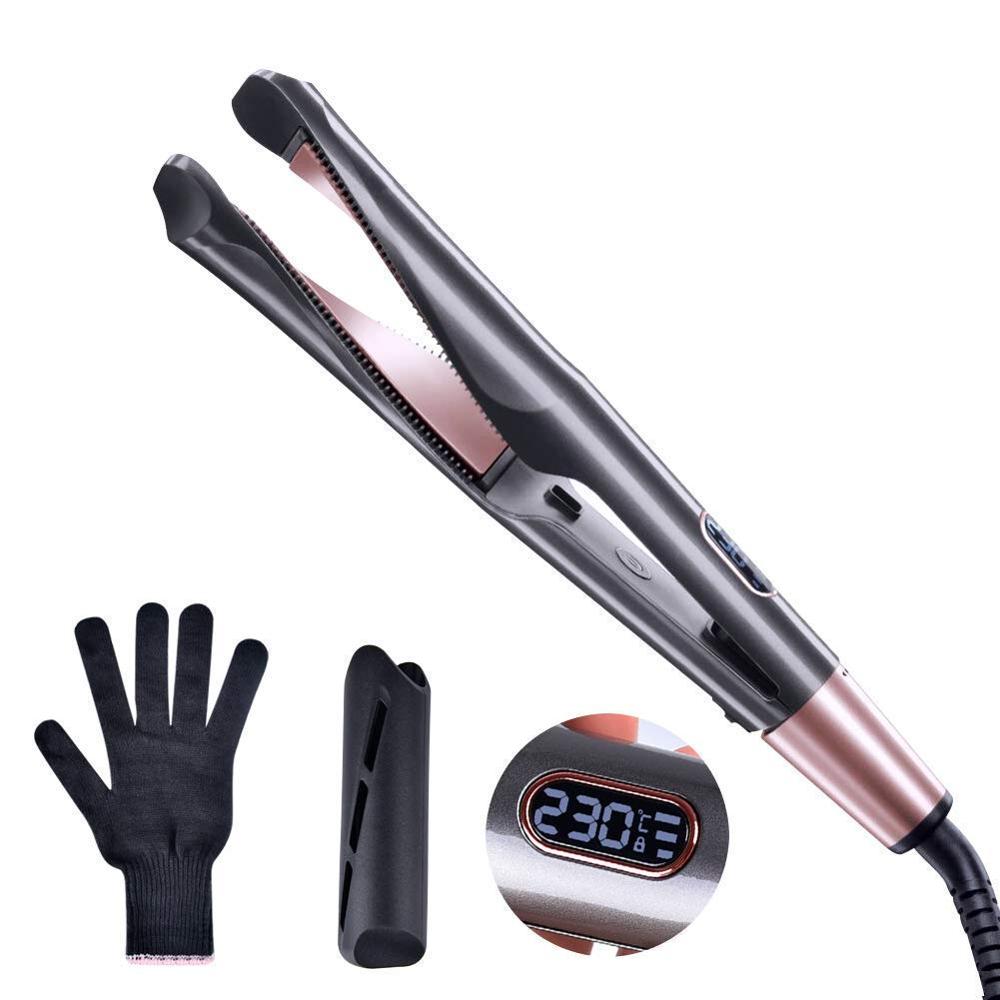 2-in-1-Haarglätter und Lockenwickler, Turmalin-Keramik, gedrehtes Glätteisen, Glätten und Lockenwickeln mit LCD für das Haarstyling