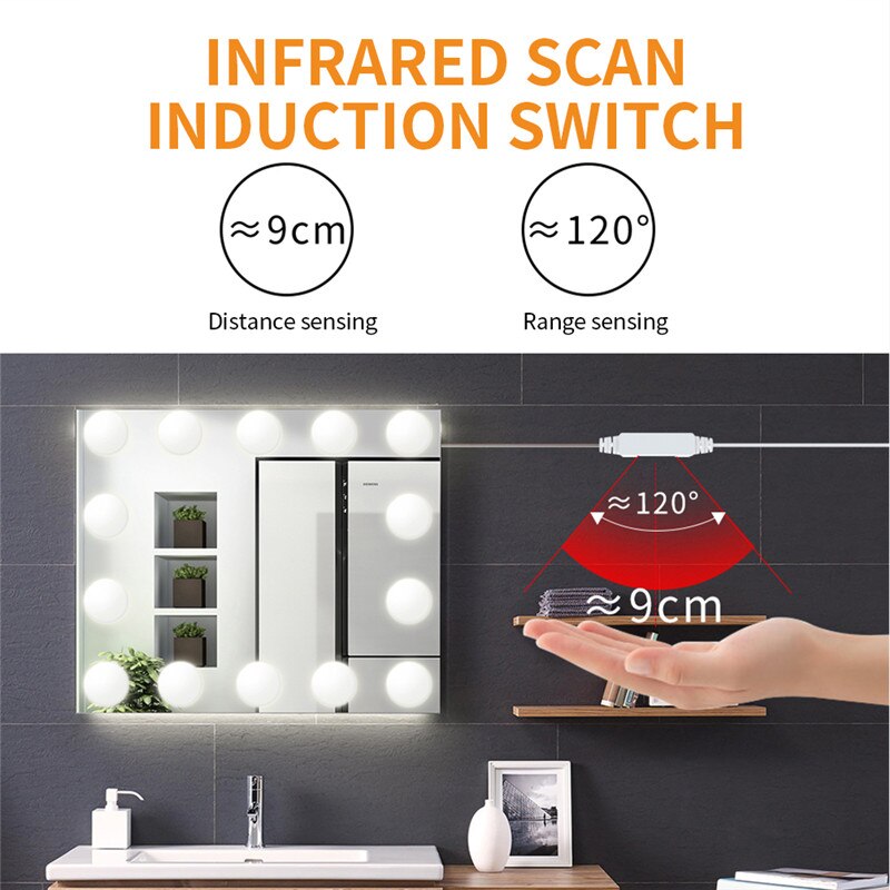 2/6/10/14pcs LED Makeup Mirror Light Bulb Hollywood Vanity Lights Stepless Dimmable Wall Lamp Sensor Light Bulbs Kit
