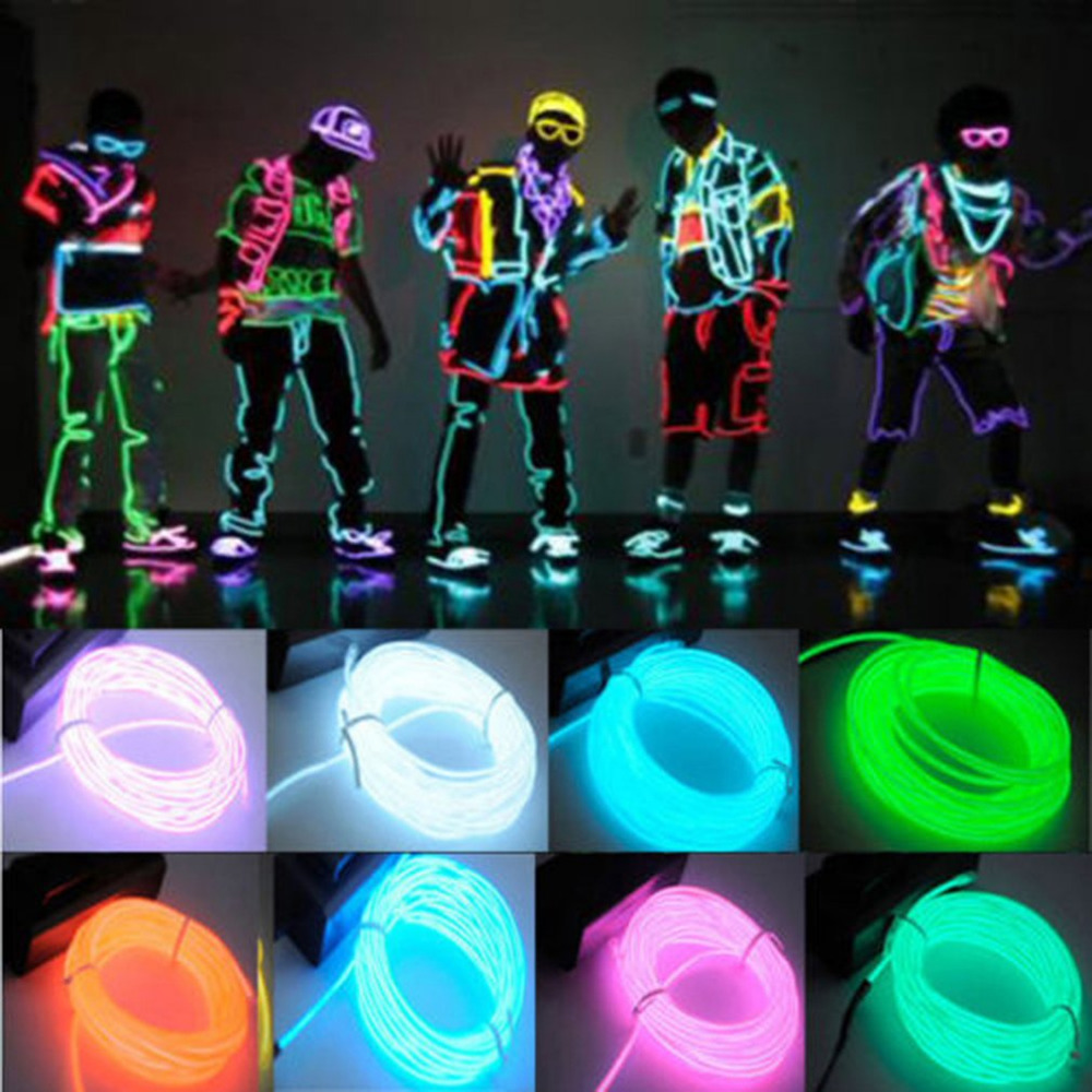 Kleurrijke 3 m Flexibele EL Draad Waterdichte Neon LED Light Strips voor Car Dance Party Decor Schoenen met Controller