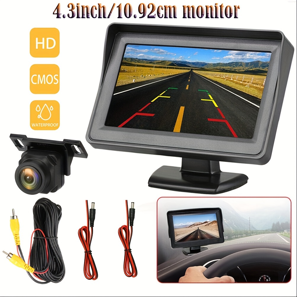 Cámara de visión trasera para coche, Monitor de 4,3 pulgadas con pantalla HD, sistema de marcha atrás para aparcamiento, furgoneta, autocaravana: Negro
