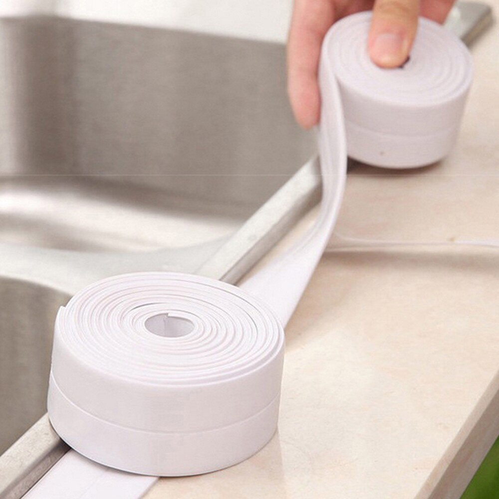 Acryl Lijm Keuken Pvc Sticker Waterdicht Mildewproof Tape Lijn Hoek Naden Vocht Meeldauw Bescherming Collision Rubberen Strip: White