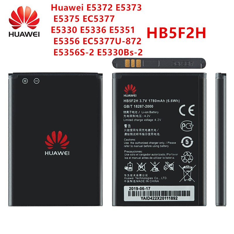 100% oryginalny HB5F2H bateria 1780mAh dla Huawei E5372 E5373 E5375 EC5377 E5330 E5336 E5351 E5356 EC5377U-872 E5356S-2 E5330Bs-2