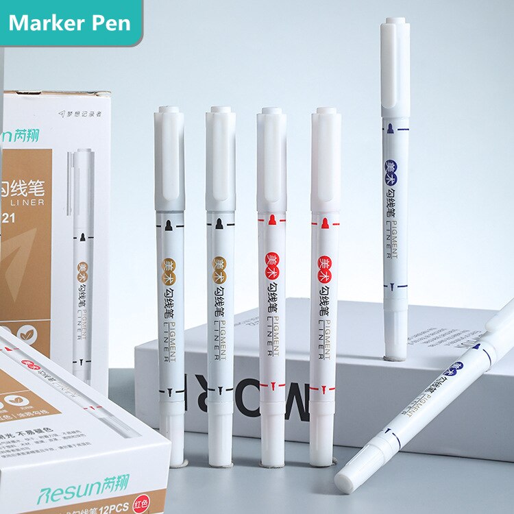 6Pcs/Set Art Marker Waterproof Permanent Dual Tip 0.5/1.0 mm Nib Black Blue Red Art Marker Pens Student School Office Stationery