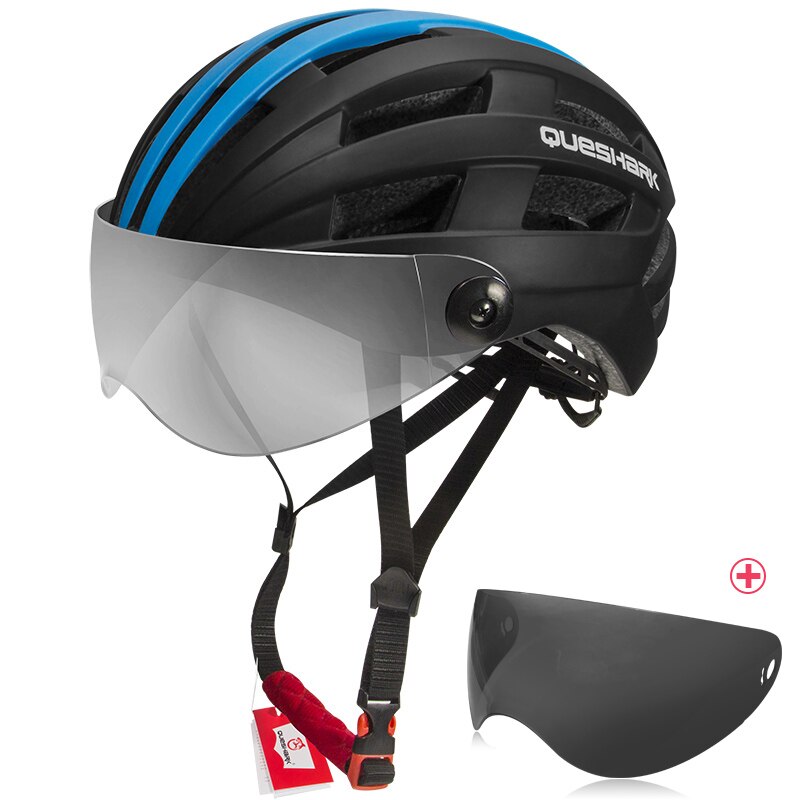 QUESHARK Männer Frauen Ultraleicht Radfahren Helm MTB Rennrad Fahrrad Motorrad Reiten Abnehmbare transparent Objektiv Sicher Kappe QE116