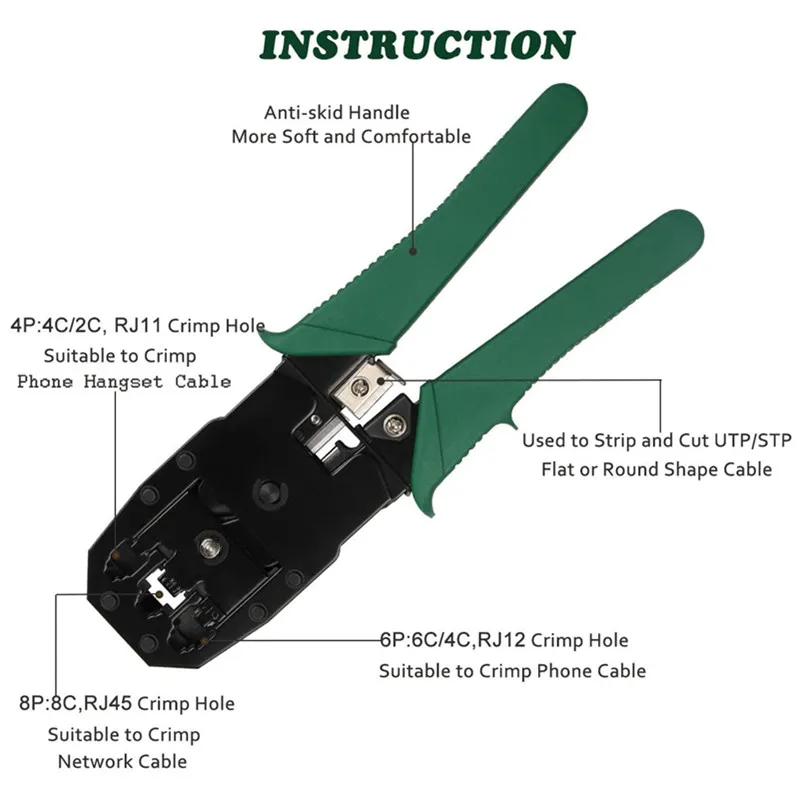Kit d'outils de pince à sertir de câble réseau 3 en 1, avec 10 connecteurs de câble réseau RJ45 8P8C pour réparation de testeur de câble Cat5/5e Cat6