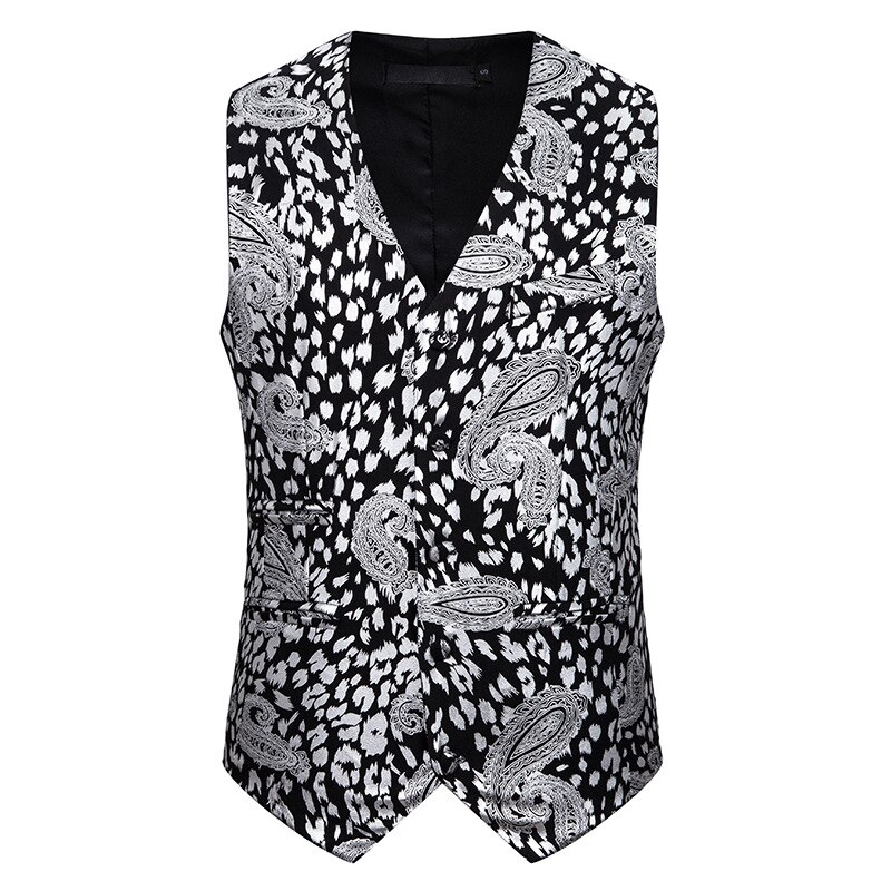 Chaleco de Paisley para hombre, chaleco ajustado con doble botonadura, para de boda, club nocturno, cantante, traje de graduación, 2XL: Sliver / M