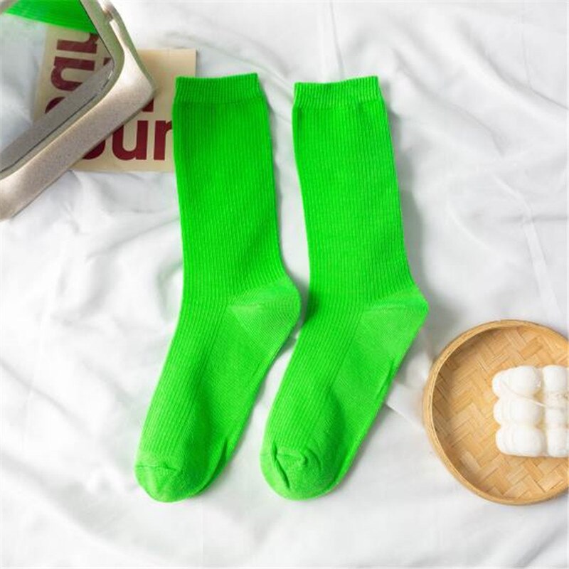 Women Japanese Korea High School Girls High Socks Loose Solid Colors Double Needles Knitting Cotton Long Socks