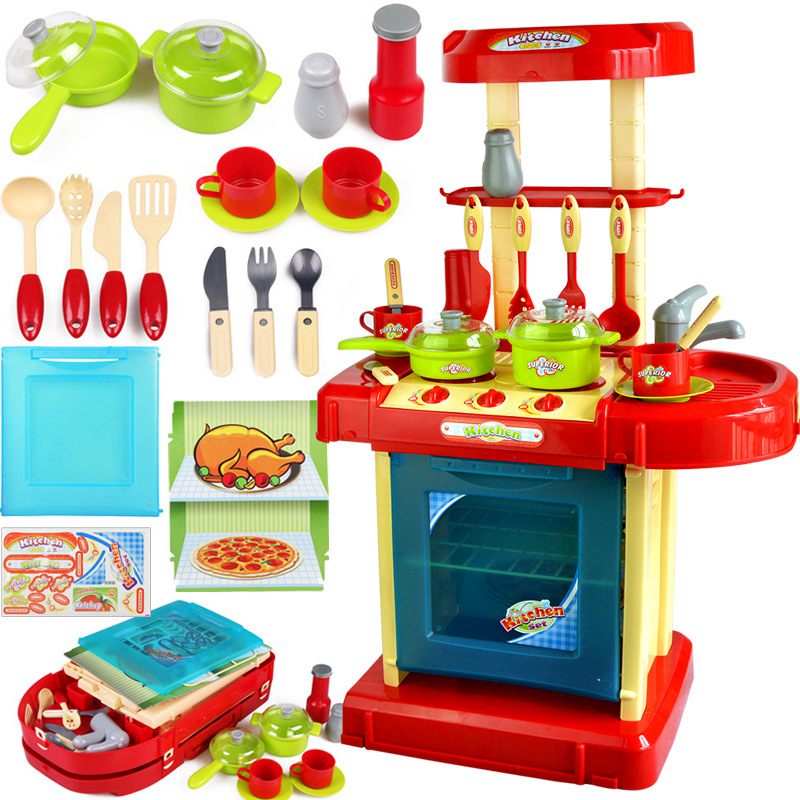 1 sæt bærbare elektroniske børn børnekøkken madlavning pige legetøj komfur legesæt: Rød