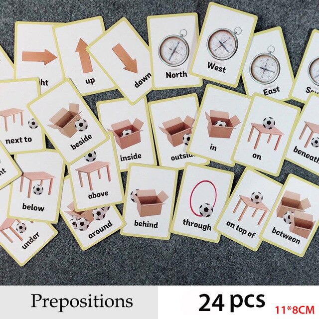 Preposiciones y gestos serie inglés palabra Flash tarjeta niños Tarjeta de aprendizaje juguetes educativos para edades tempranas: D