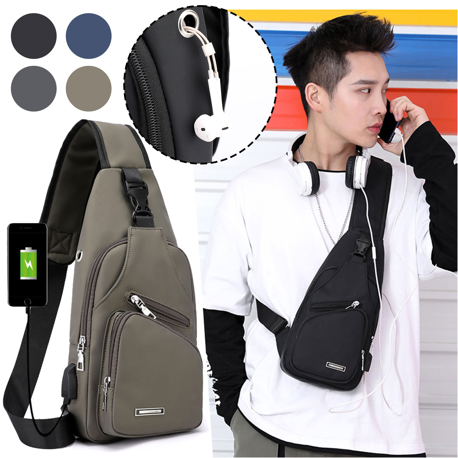 Bolso cruzado informal para hombre, bandolera de hombro a la con múltiples bolsillos, antirrobo, bandolera deportiva para el pecho, mochila para exteriores