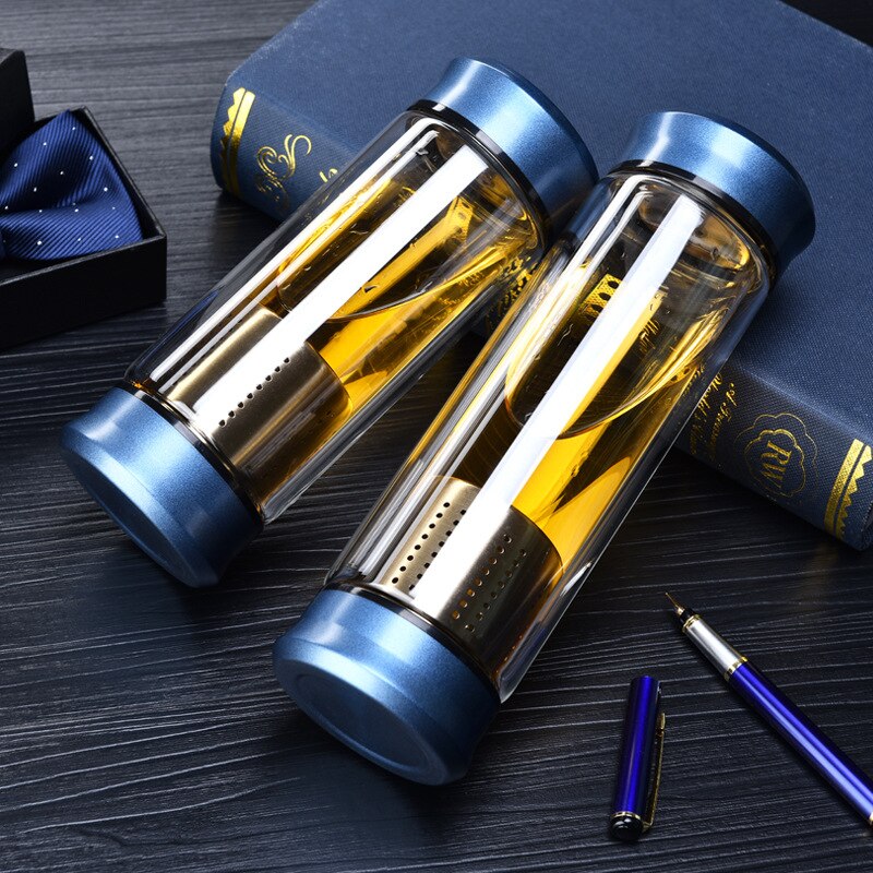 Bouteille d'eau en verre de 400ML | Bouteille avec filtre à infuseur de thé, Double mur verre de thé, tasse de jus de café coupe d'affaires, gobelet en eau de Sport