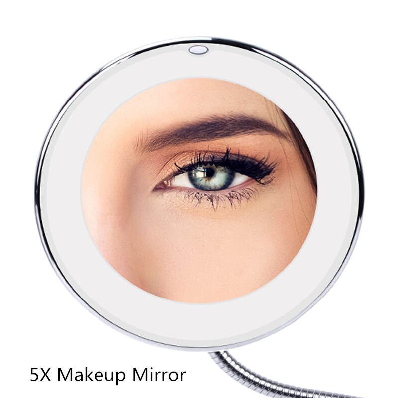 Espejo de maquillaje para mujer, grados de rotación, luz LED 5X /10X, ampliación plegable, maquillaje cosmético, espejo de baño: Plata